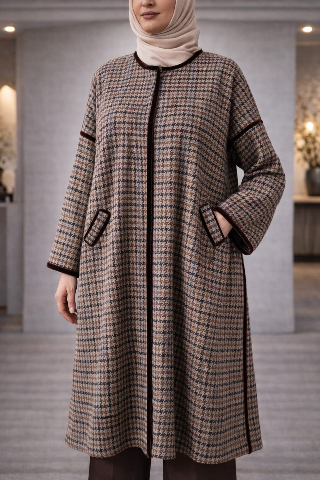 Kimono Oversized Pure Laine Pied-de-Poule – Galon Velours | Bordah