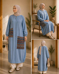 Robe longue bleue avec détails artisanaux –  Collection BORDAH