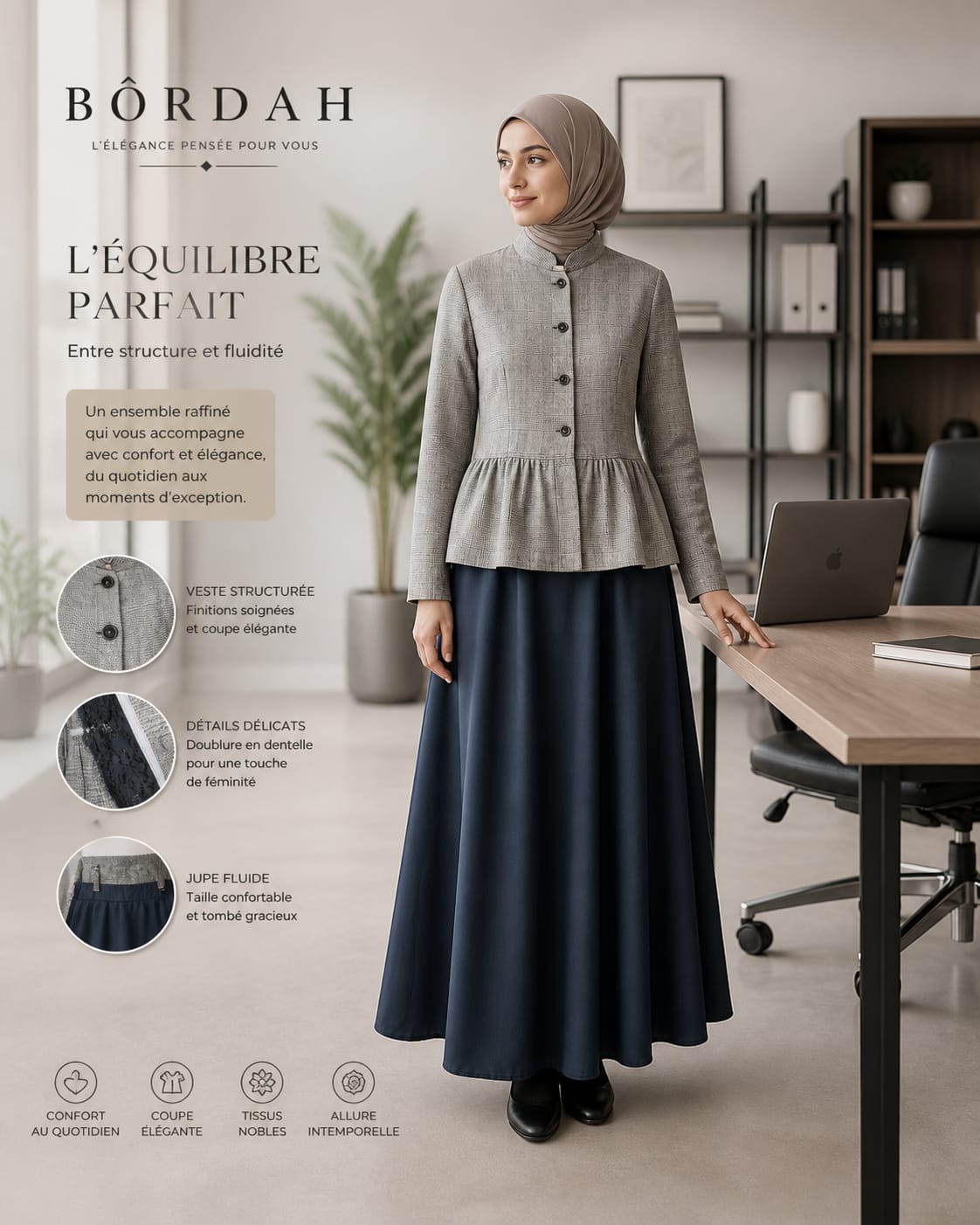 Ensemble élégant  – Jupe longue & veste structurée BORDAH