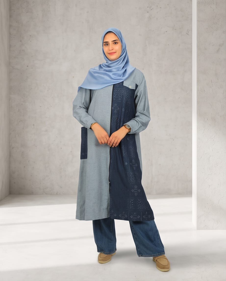 Tunique Dentelle bleue  jean-coton